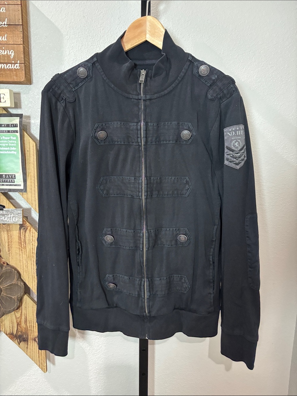 Express Black Military-Style Zip-Up Jacket pp20-22 L25 💯%cotton med weight